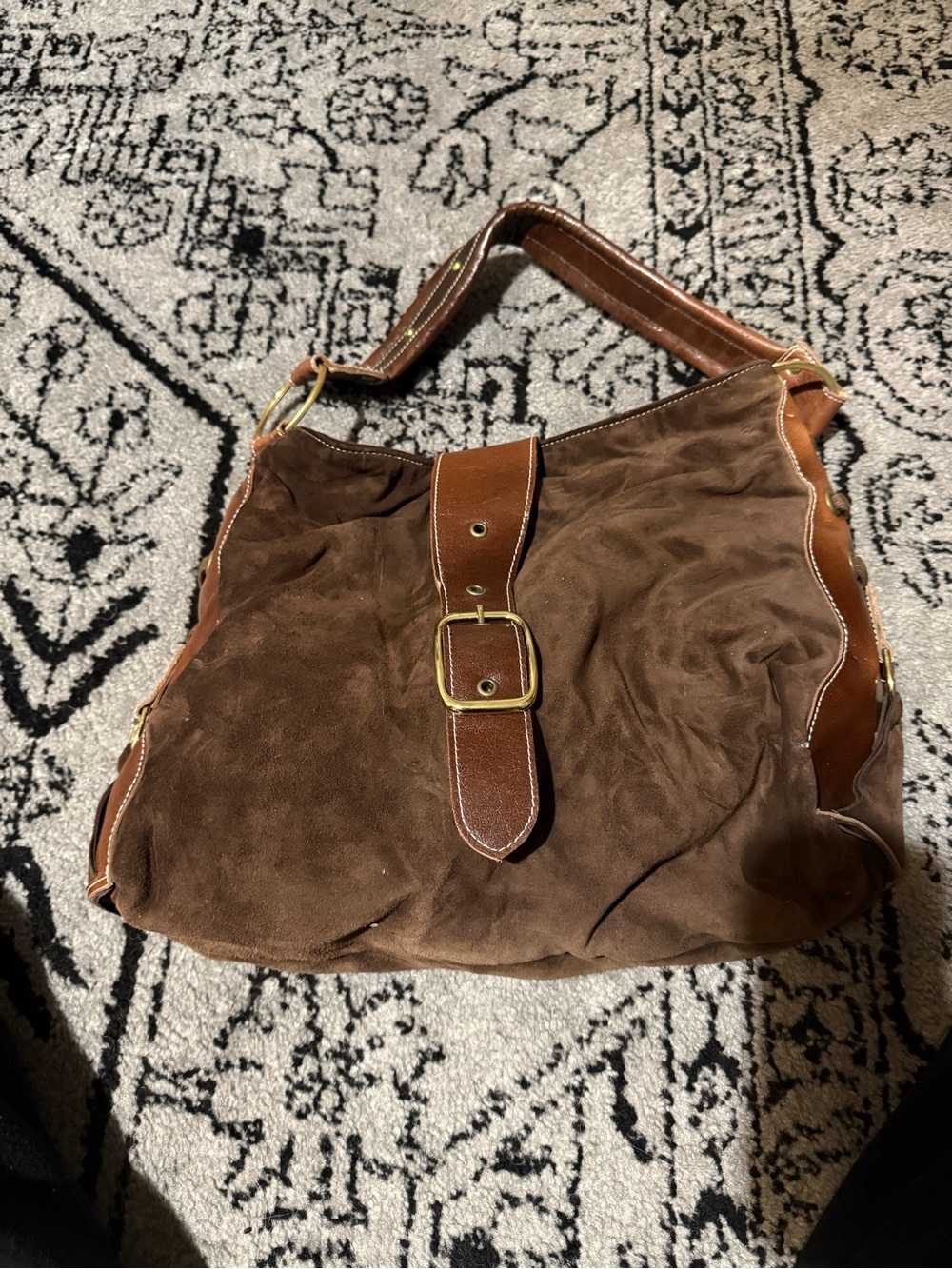 Kiki Pearl Brown Suede Leather Hobo Shoulder Bag Boho